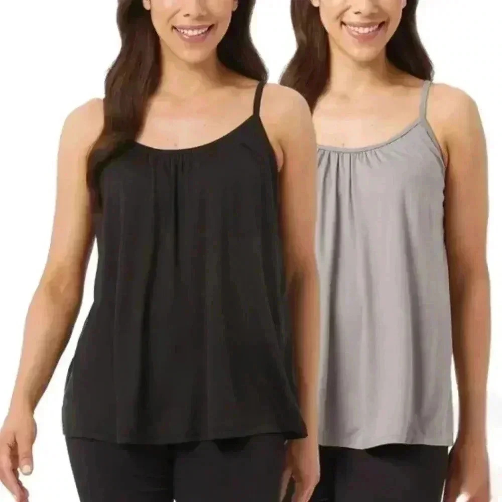 New! 32 Degrees Cool Cami Tank Small Black Grey Built In Bra | 2 pack